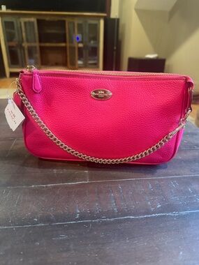 Coach Hot Pink Pebbled Leather Chain Wristlet